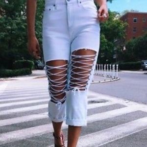 NWOT Carmar LF White Lace-Up Denim Jeans- Size 23